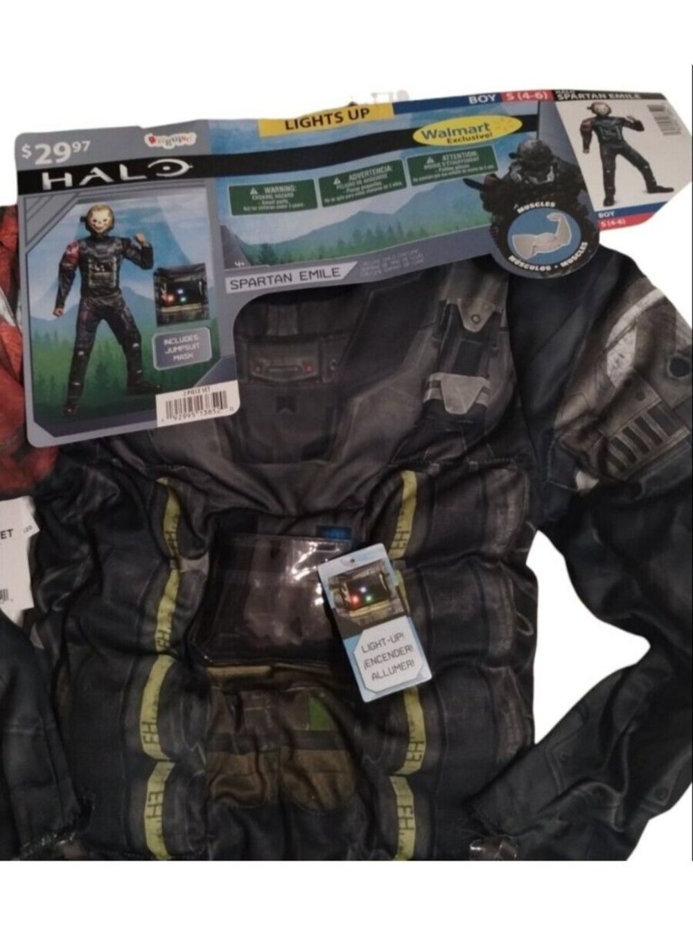 Halo Spartan Emile Boys Small 3 Piece Light Up Costume Jumpsuit Mask Cosplay